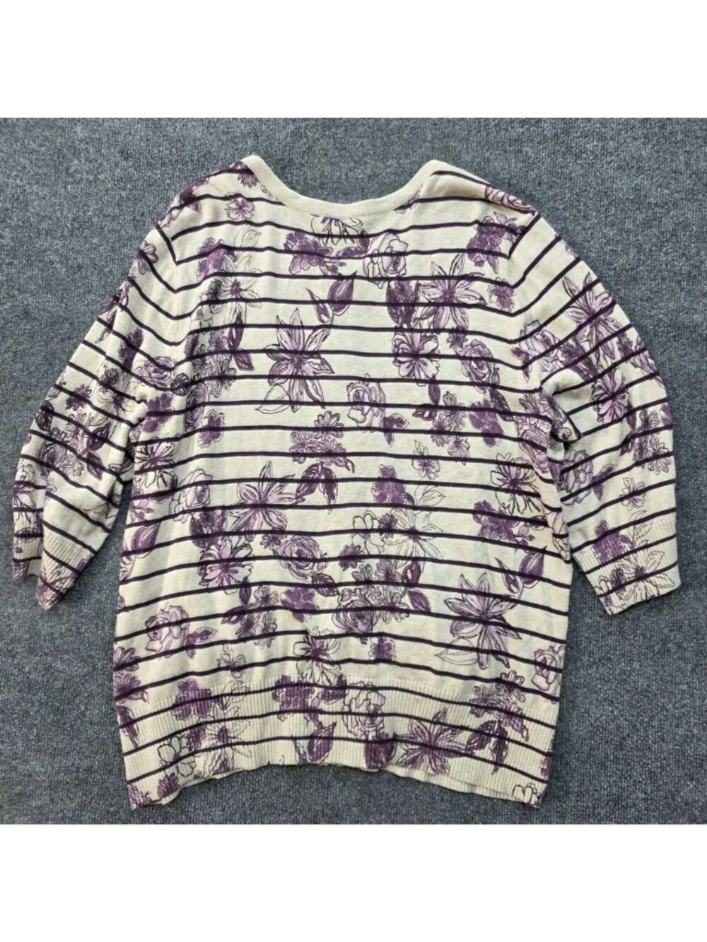 CJ Banks Floral Stripe Full Zip Cardigan 2X Cotton Purple Cottagecore Romantic